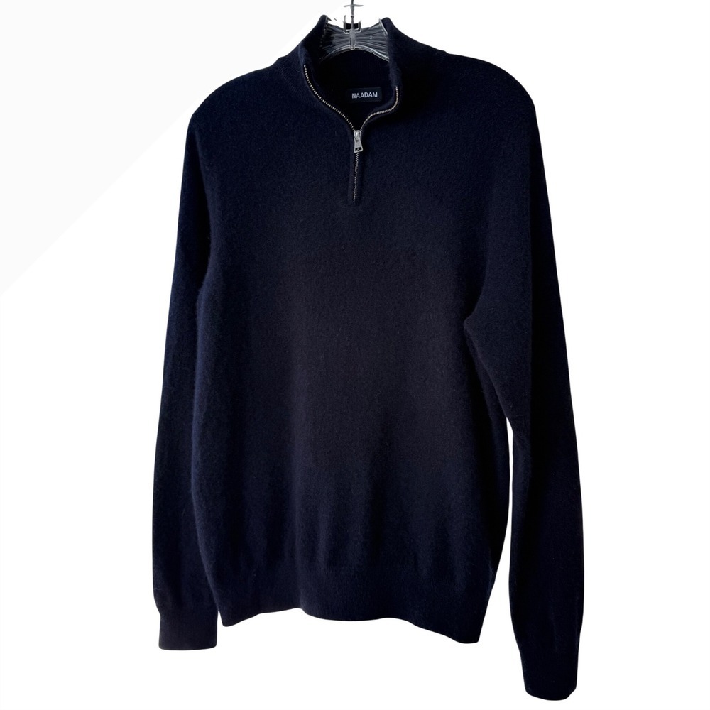NAADAM Mens Signature Cashmere Quarter Zip Sweater, Classic Navy, Size Large